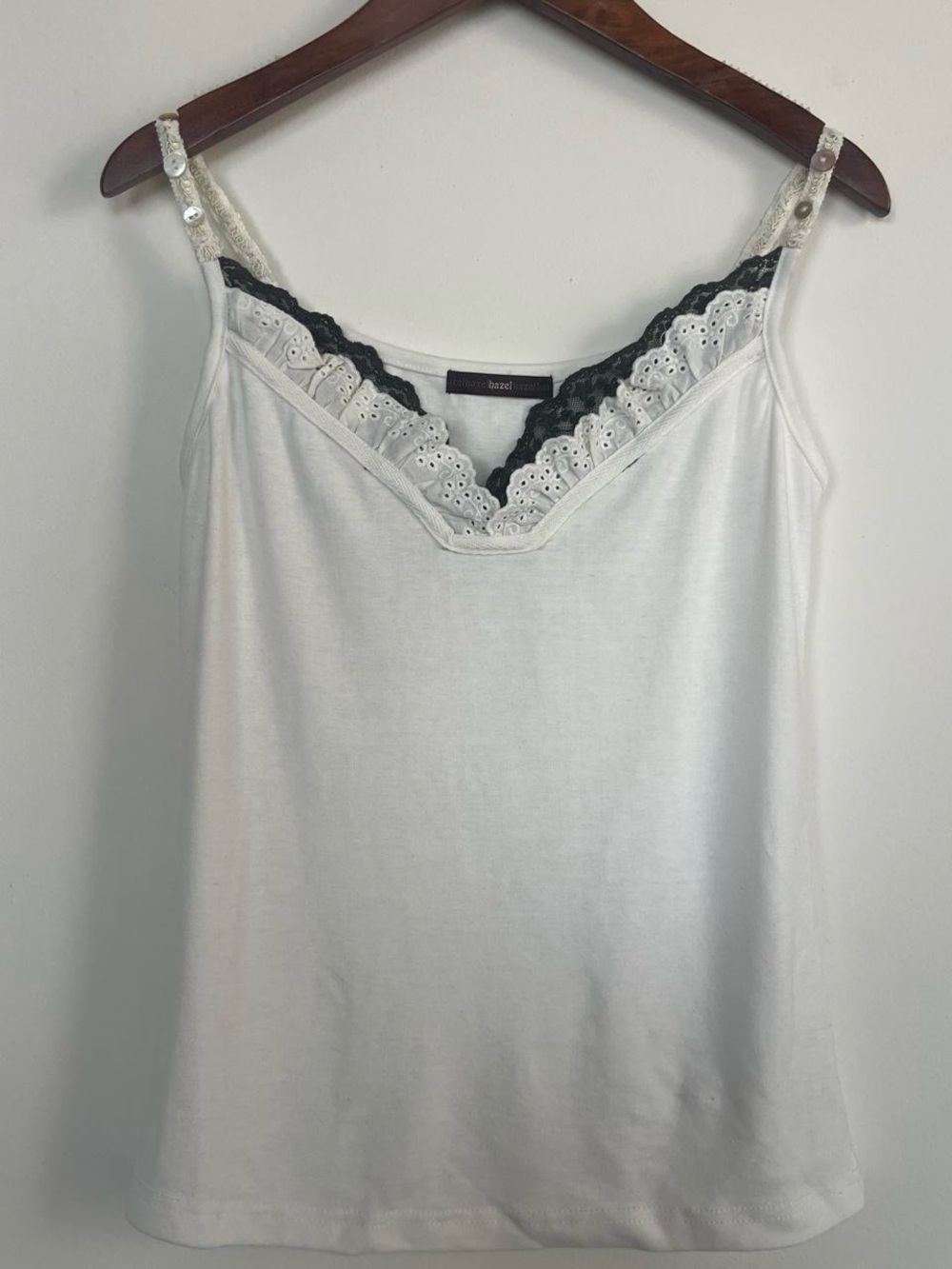 hazel White Tank with Black Lace V-Neck